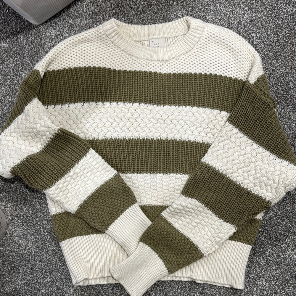 Striped Olive and Cream Sweater